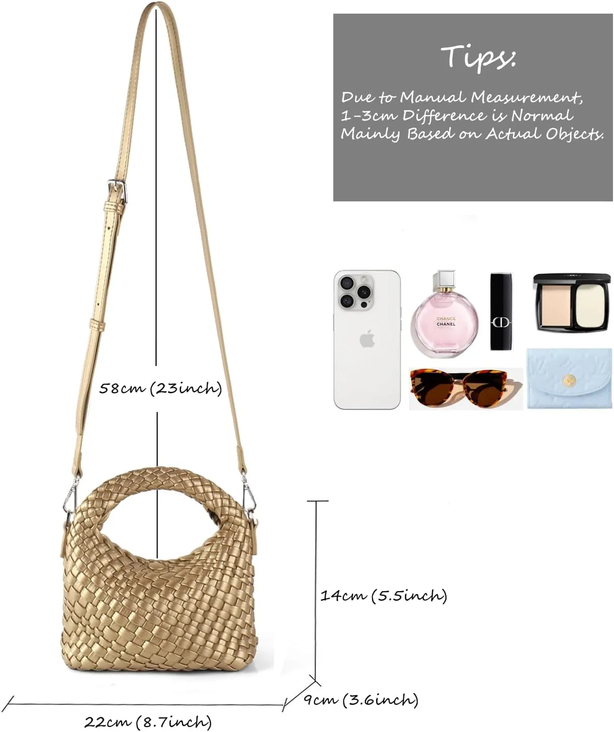 Woven Handbag For Women, Small Metallic Purse with Detachable Crossbody Strap, Girls Daily Top Handle Bag