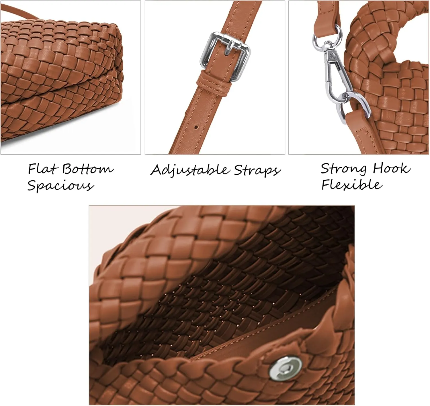 Woven Handbag For Women, Small Metallic Purse with Detachable Crossbody Strap, Girls Daily Top Handle Bag
