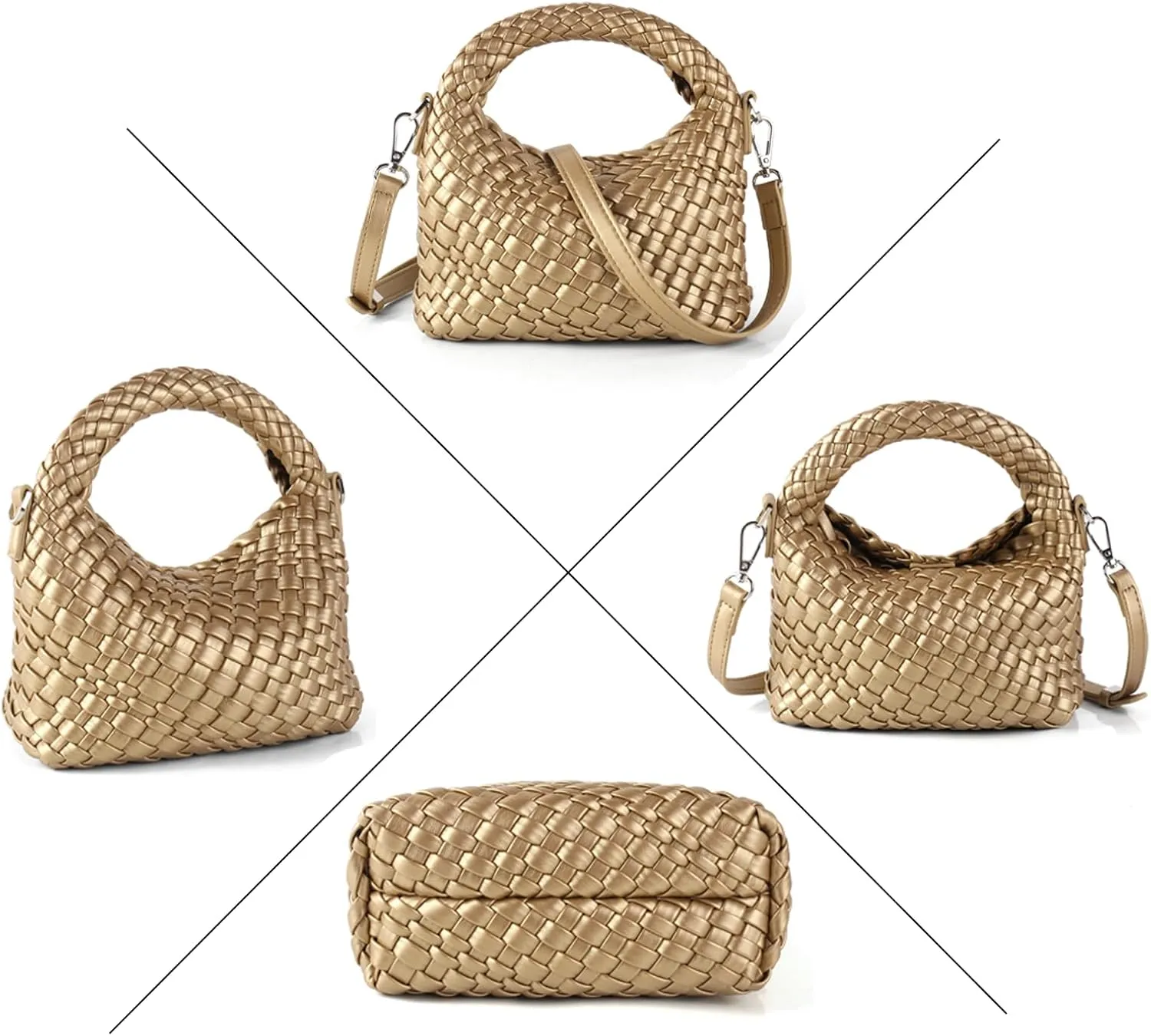 Woven Handbag For Women, Small Metallic Purse with Detachable Crossbody Strap, Girls Daily Top Handle Bag