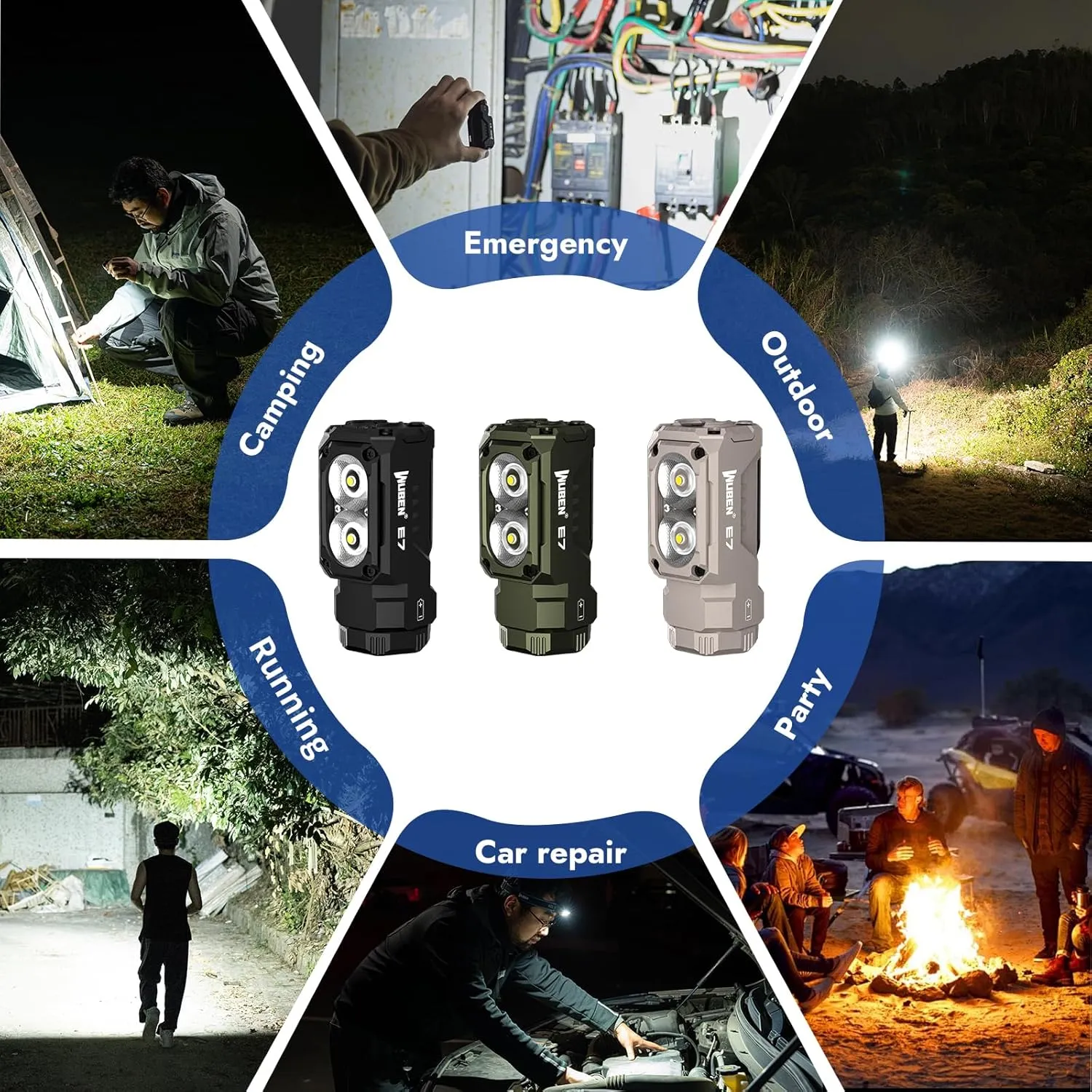 WUBEN E7 1800 Lumen Rechargeable Mini Flashlight with Magnet - Super Bright 6 Modes Khaki EDC Flashlight, Typ-C Rechargeable LED; IP68 Pocket Flashlight for Headlamp Use, Rescue, Camping