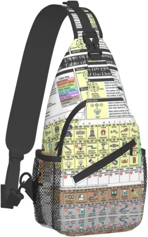 WURTON Periodic Table Of Elements Print Trendy Casual Daypack Versatile Crossbody Backpack Shoulder Bag Fashionable Chest Bag