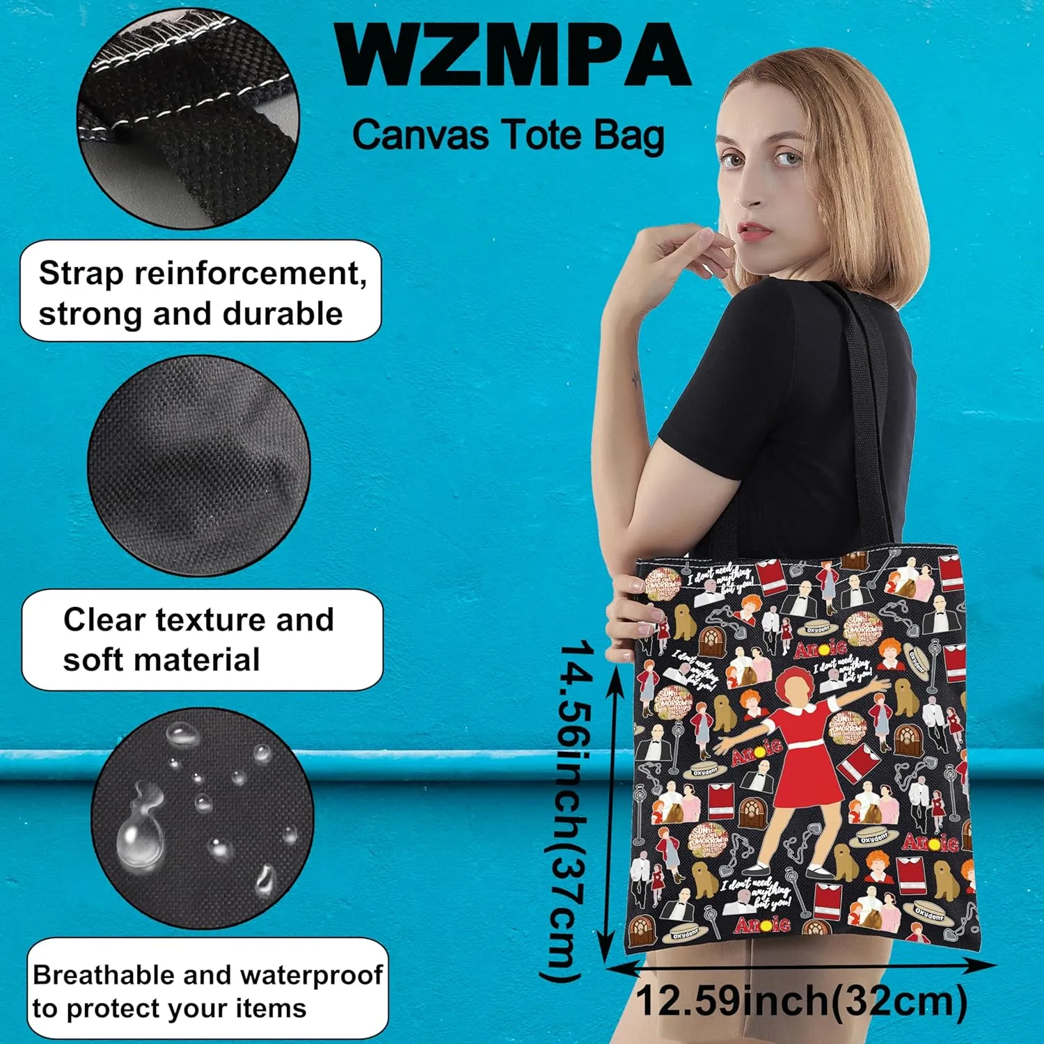 WZMPA Red Ribbon Girl Musical Toiletry Bag Oliver Warbucks Fans Gift Hope In Scarlet Zipper Bag Hard-Knock Dreams Inspired Gift (Ann Bl TG)