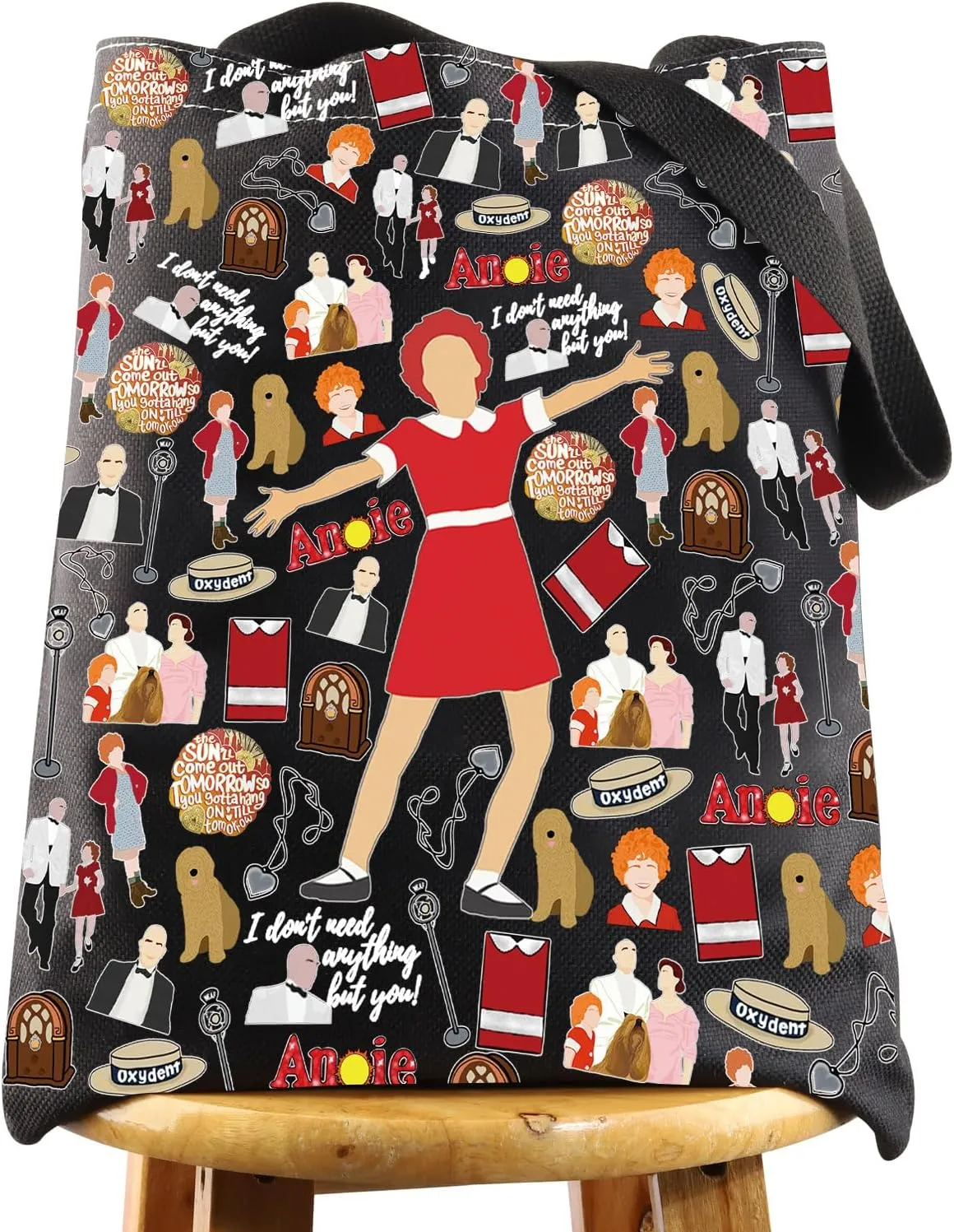 WZMPA Red Ribbon Girl Musical Toiletry Bag Oliver Warbucks Fans Gift Hope In Scarlet Zipper Bag Hard-Knock Dreams Inspired Gift (Ann Bl TG)
