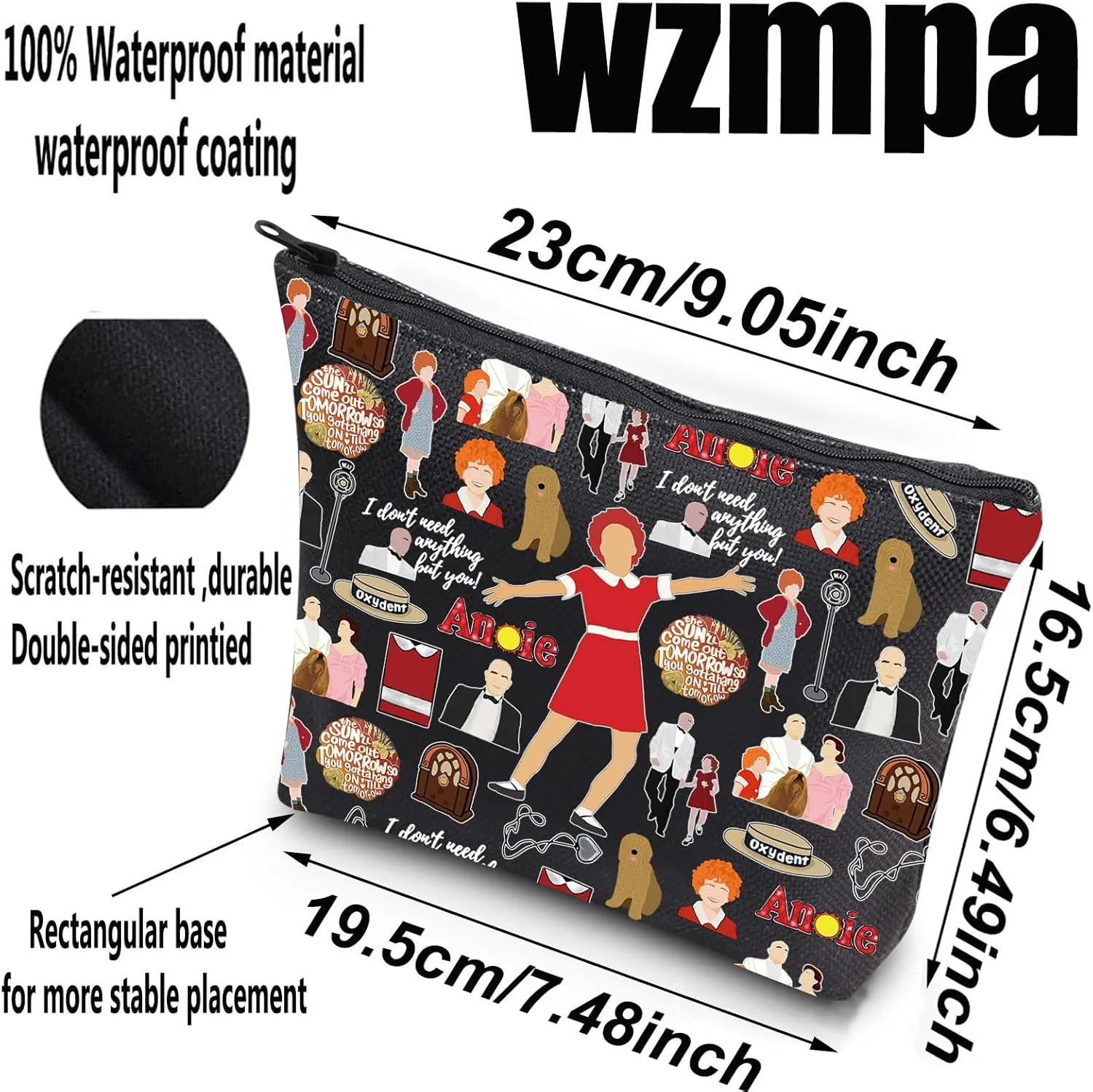 WZMPA Red Ribbon Girl Musical Toiletry Bag Oliver Warbucks Fans Gift Hope In Scarlet Zipper Bag Hard-Knock Dreams Inspired Gift (Ann Bl)