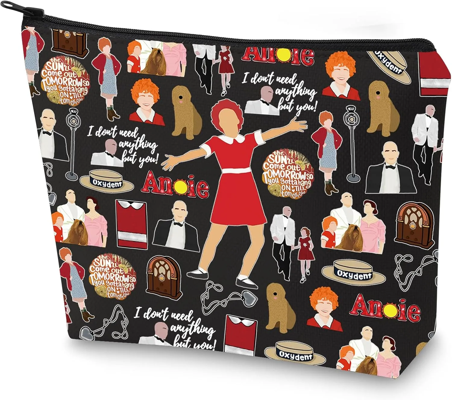 WZMPA Red Ribbon Girl Musical Toiletry Bag Oliver Warbucks Fans Gift Hope In Scarlet Zipper Bag Hard-Knock Dreams Inspired Gift (Ann Bl)