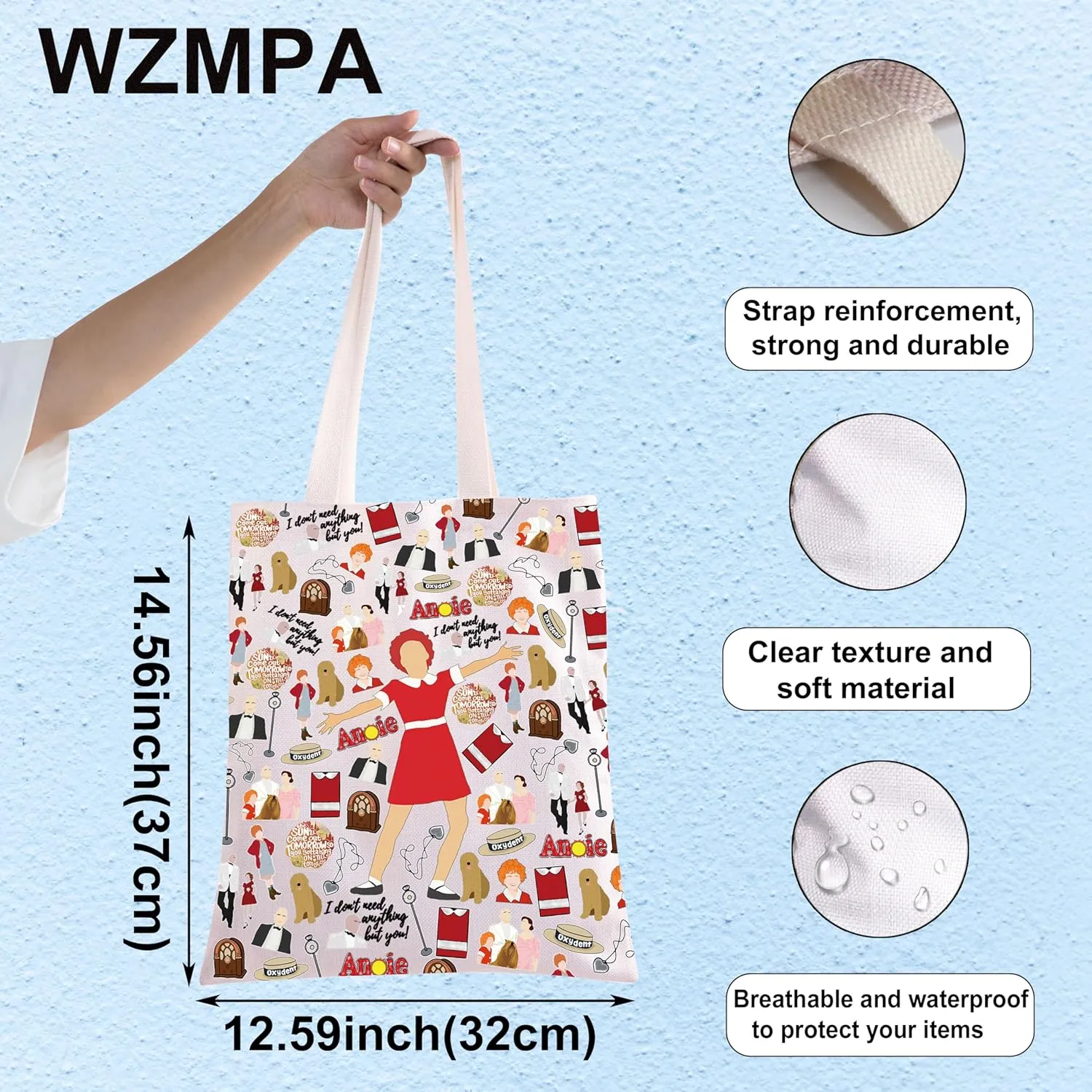 WZMPA Red Ribbon Girl Musical Toiletry Bag Oliver Warbucks Fans Gift Hope In Scarlet Zipper Bag Hard-Knock Dreams Inspired Gift (Ann TG)
