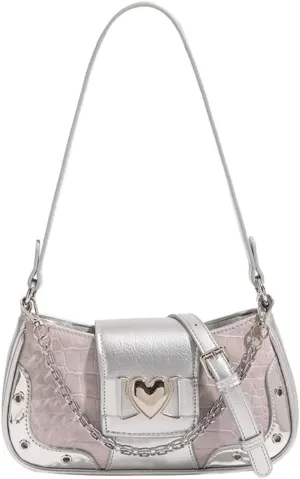 Y2k Shoulder Bag for Women Stylish Heart Design Bag Sweet Punk Crossbody Bag Underarm Purse with Chain Strap