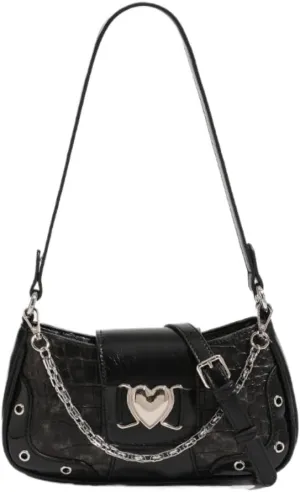 Y2k Shoulder Bag for Women Stylish Heart Design Bag Sweet Punk Crossbody Bag Underarm Purse with Chain Strap