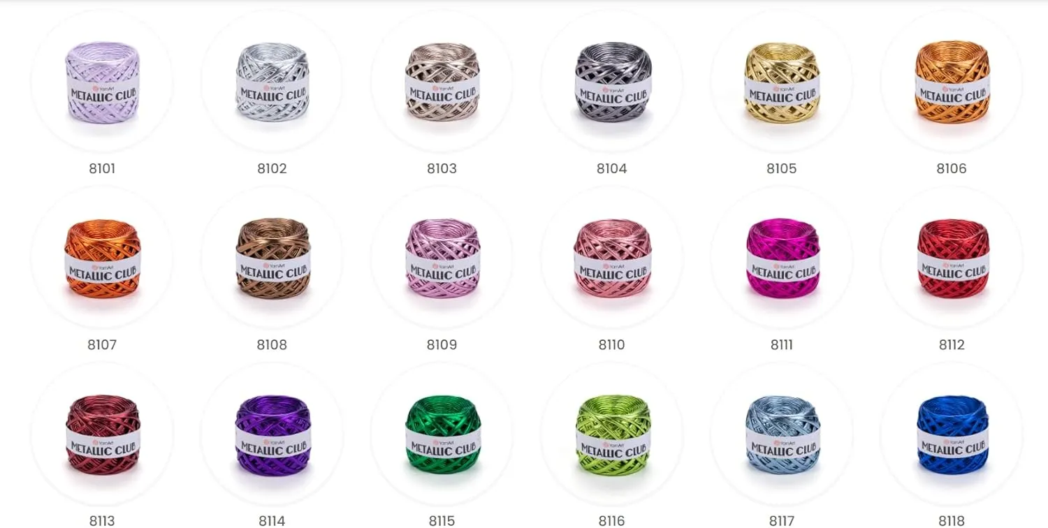 YarnArt Metallic Club Super Bulky T-Shirt Yarn - 100% Polyester, 6.35 oz / 180 gr, 60 yrds / 55 Meters - Shiny Colors for Handbags, Rugs, Chic Night Bags, Crochet (8104)