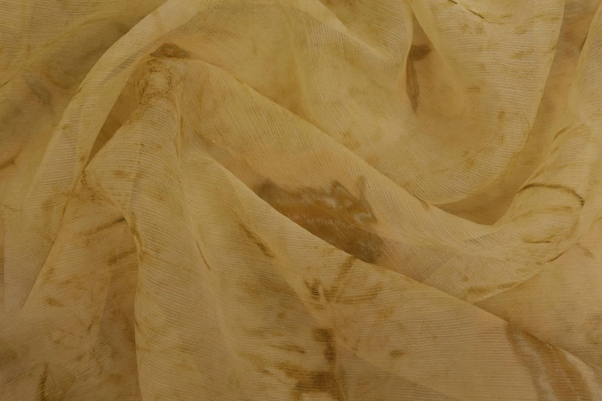 Yellow green coloured textured chiffon fabric
