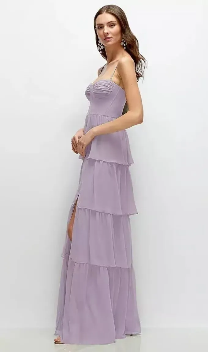 YMSHA Spaghetti Straps Bridesmaid Dresses with Slit A Line Sweetheart Layered Formal Dress YMS435