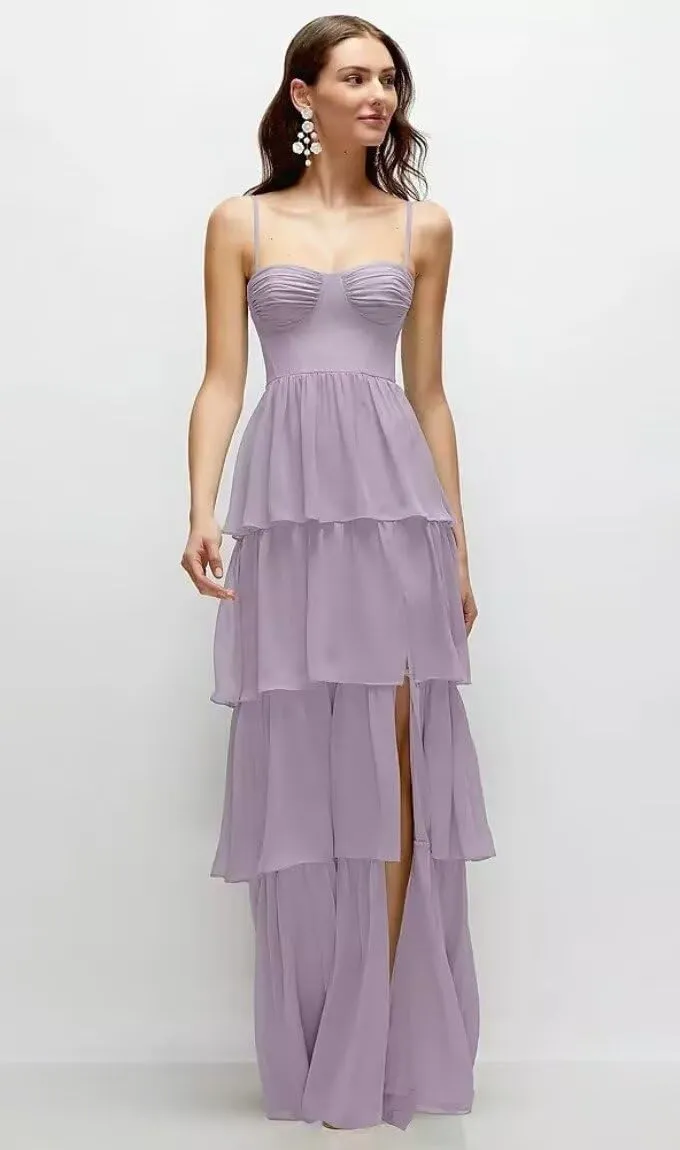 YMSHA Spaghetti Straps Bridesmaid Dresses with Slit A Line Sweetheart Layered Formal Dress YMS435