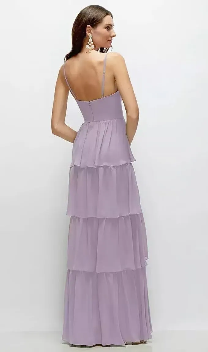 YMSHA Spaghetti Straps Bridesmaid Dresses with Slit A Line Sweetheart Layered Formal Dress YMS435