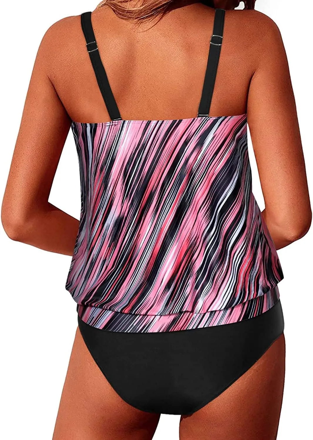 Yonique Two Piece Blouson Tankini Swimsuits for Women Modest Bathing Suits Loose Fit Swimwear