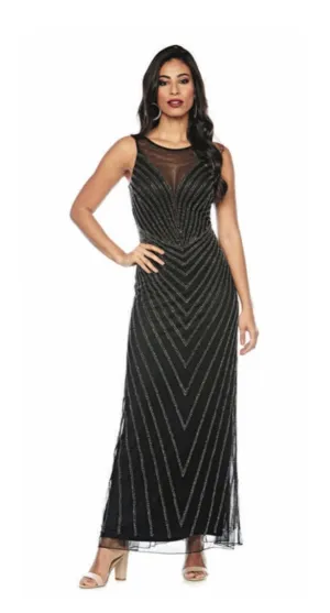 Zaliea Long Geometric Beaded Gown