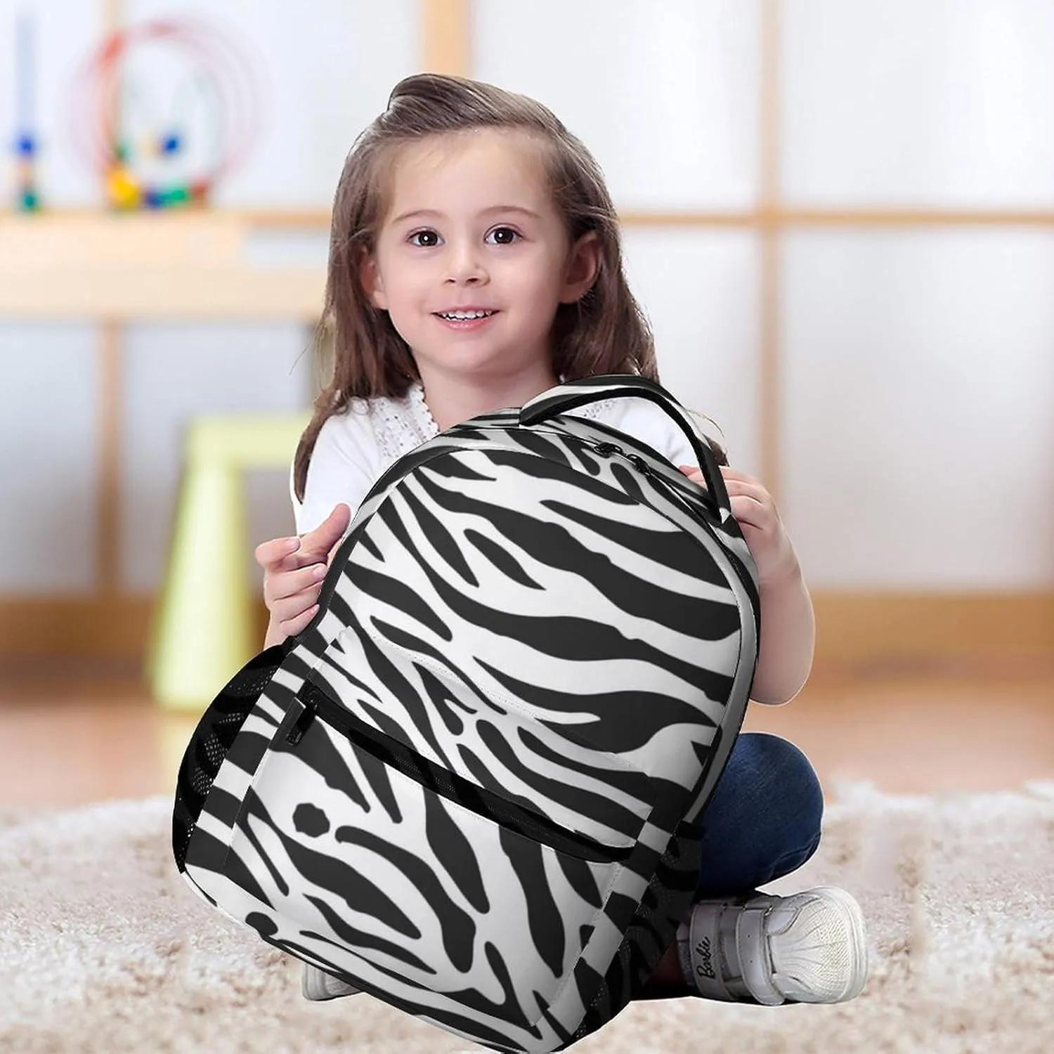 Zebra Backpack for Kids Girls Boys School, 16 Inches Cute Zebras Theme Bookbag, Adjustable, Lightweight, Large Capacity, Colorful Daily Casual Backpacks
