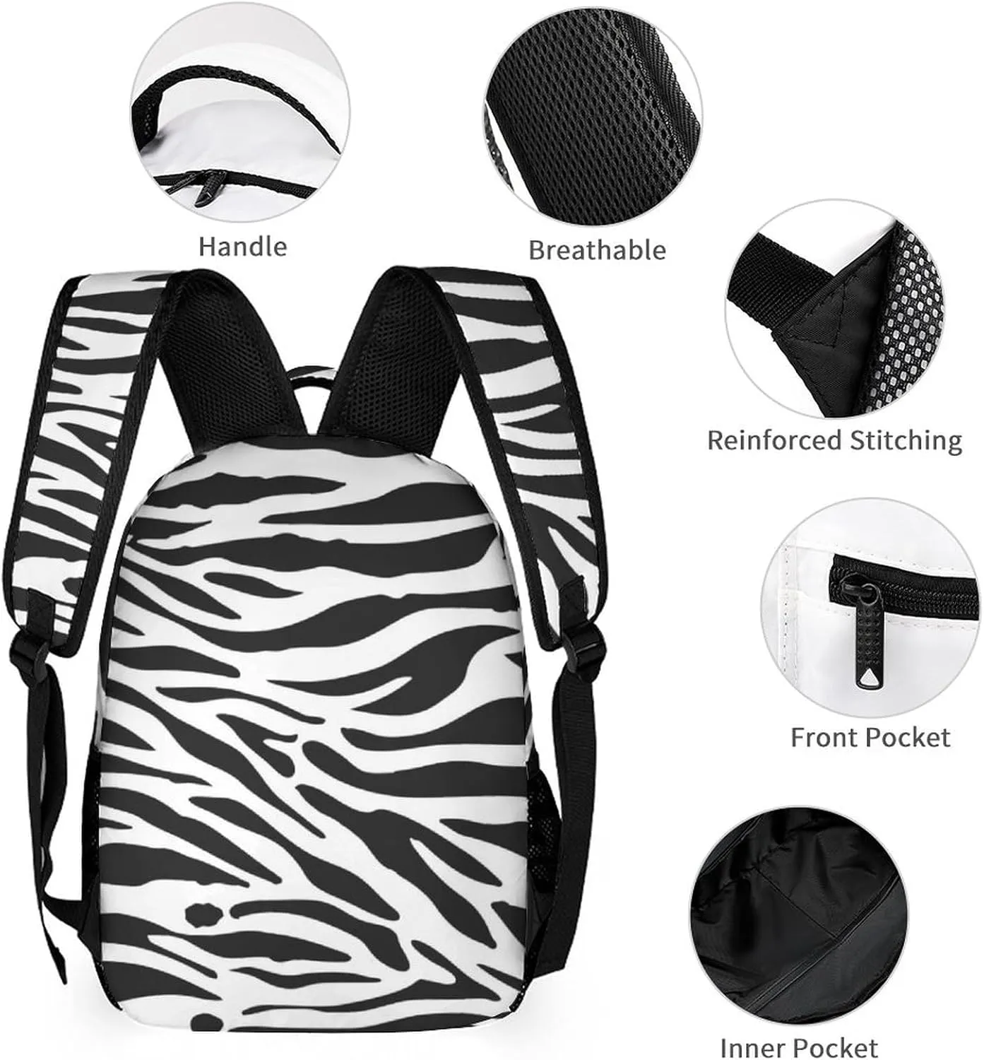 Zebra Backpack for Kids Girls Boys School, 16 Inches Cute Zebras Theme Bookbag, Adjustable, Lightweight, Large Capacity, Colorful Daily Casual Backpacks