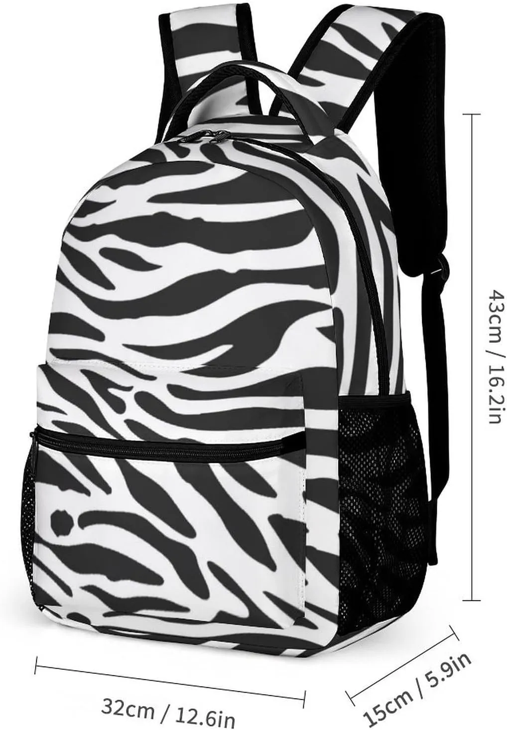 Zebra Backpack for Kids Girls Boys School, 16 Inches Cute Zebras Theme Bookbag, Adjustable, Lightweight, Large Capacity, Colorful Daily Casual Backpacks