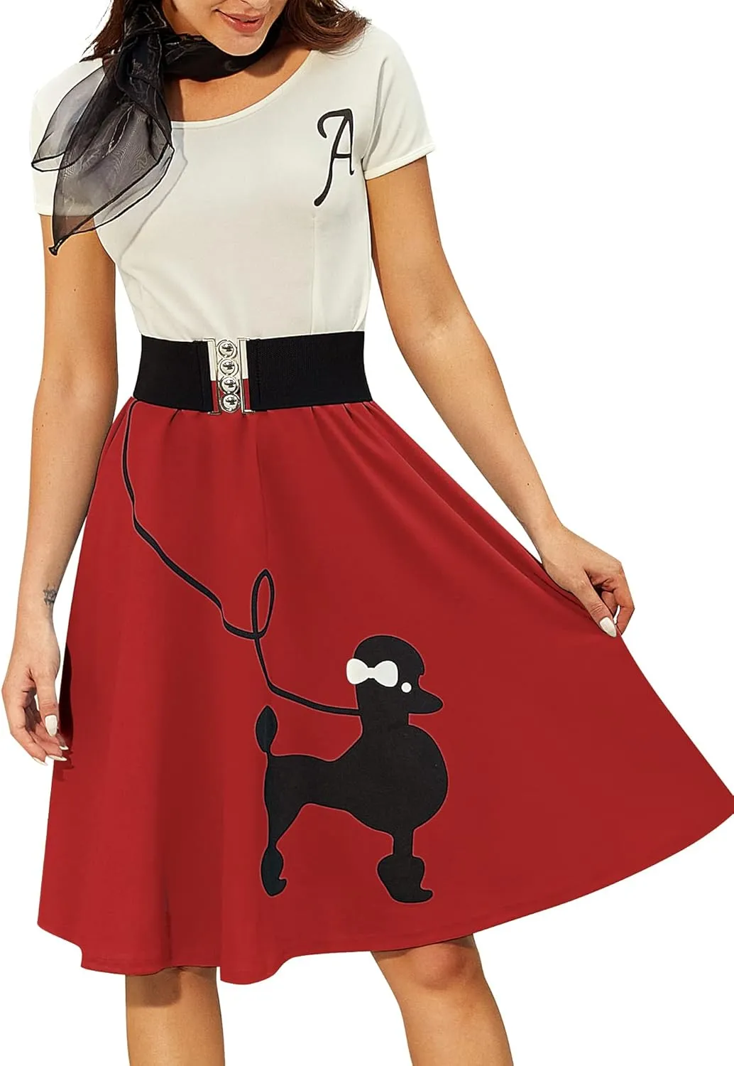 ZEZCLO Women's Retro Poodle Print Skater Dress Vintage High Waist Rockabilly Cocktail Party Swing Dresses