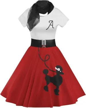 ZEZCLO Women's Retro Poodle Print Skater Dress Vintage High Waist Rockabilly Cocktail Party Swing Dresses