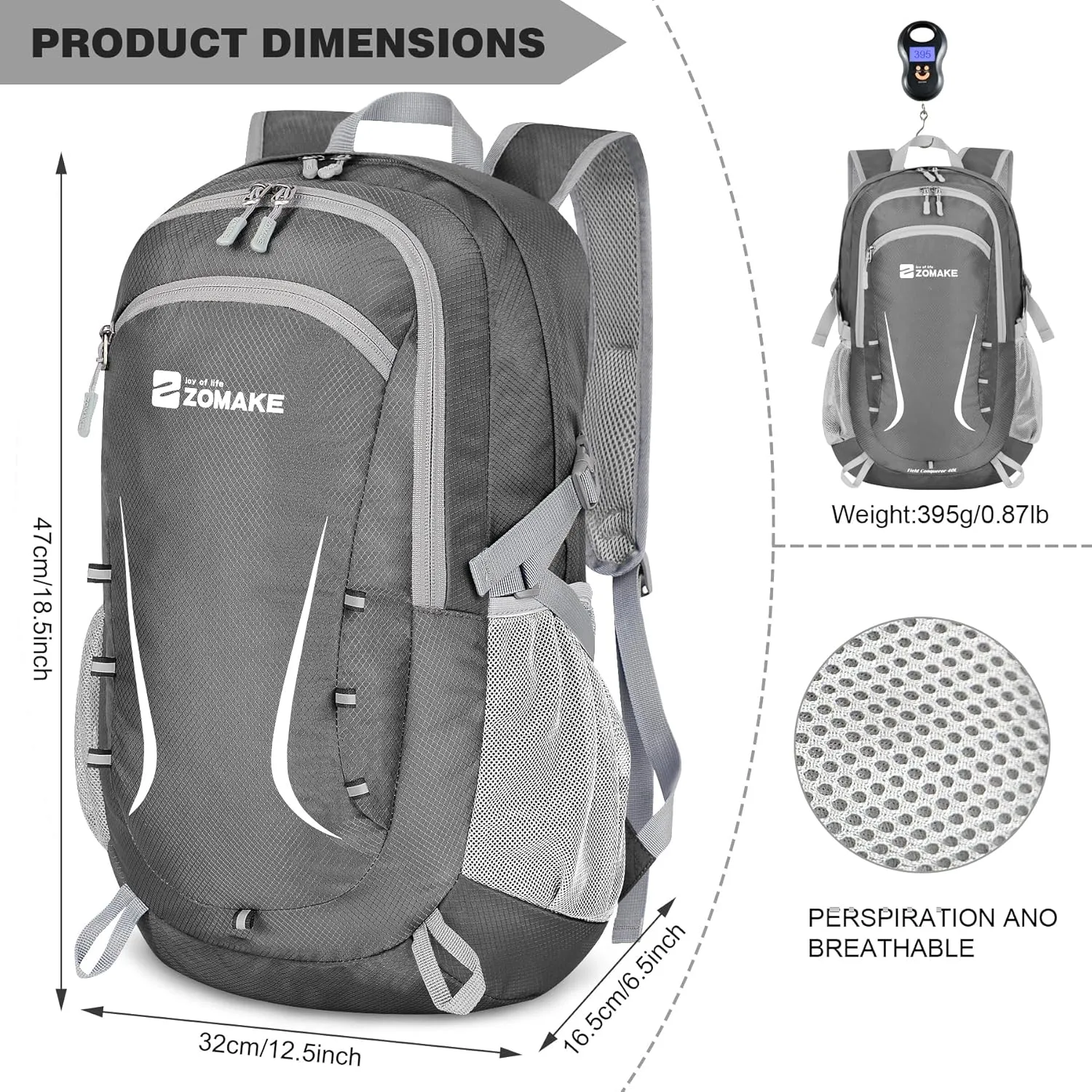 ZOMAKE Lightweight Packable Backpack 35L, Foldable Backpacks Water Resistant Collapsible Light Daypack for Hiking